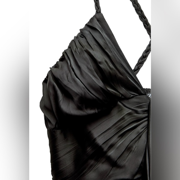 ZARA New Black Open Back Slip Satin Effect Dress WOMEN'S Deep V-neck XS Midi - Picture 4 of 8